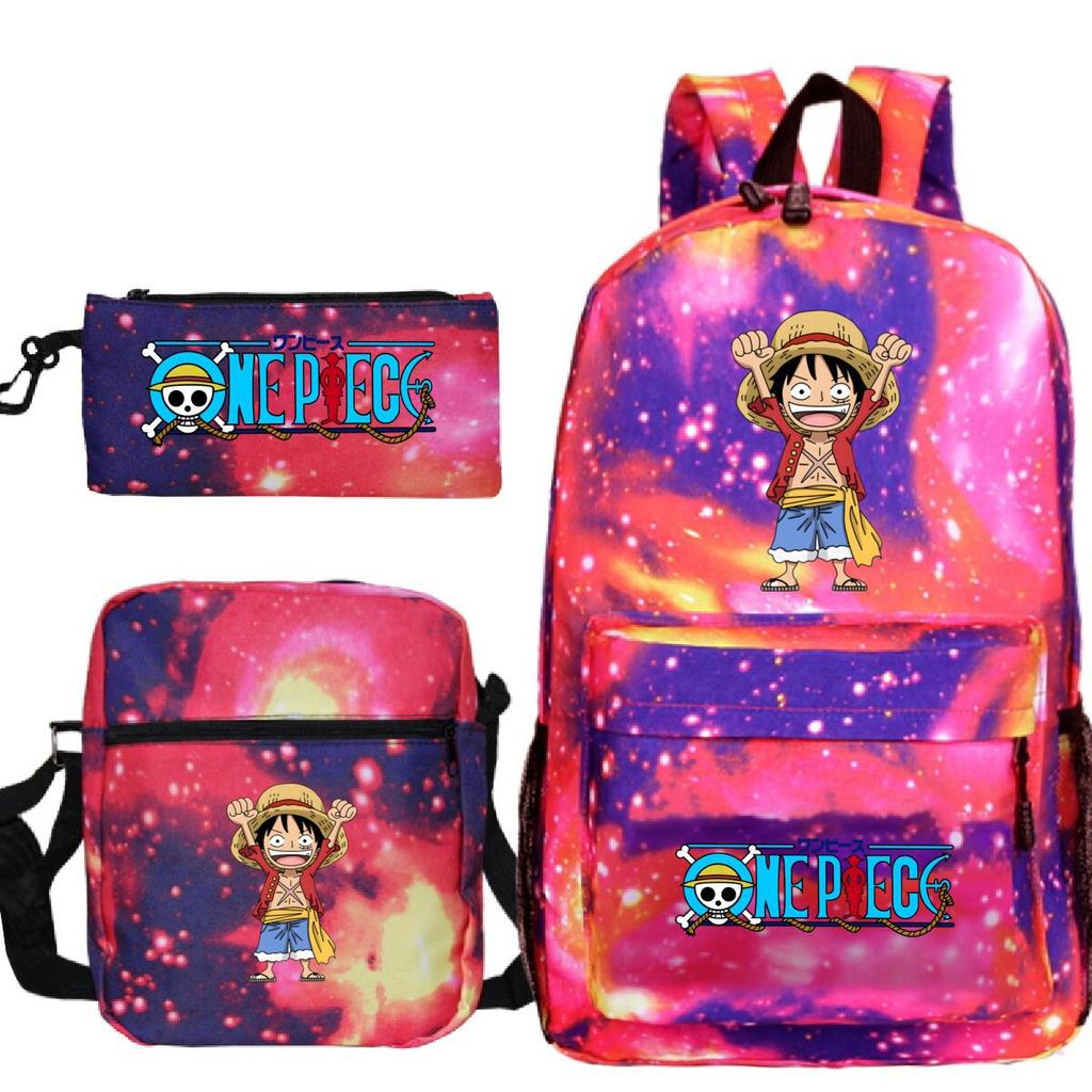 New Animation One Piece Printed Backpack for Primary and Secondary School Students Large Capacity School Bag Combination Three-piece Set