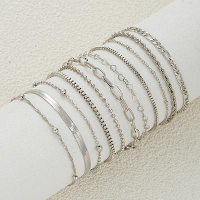 Retro Silber Kette Armband Set Herz Schlange Knochen Armbänder für Frauen Schmuck Zubehör