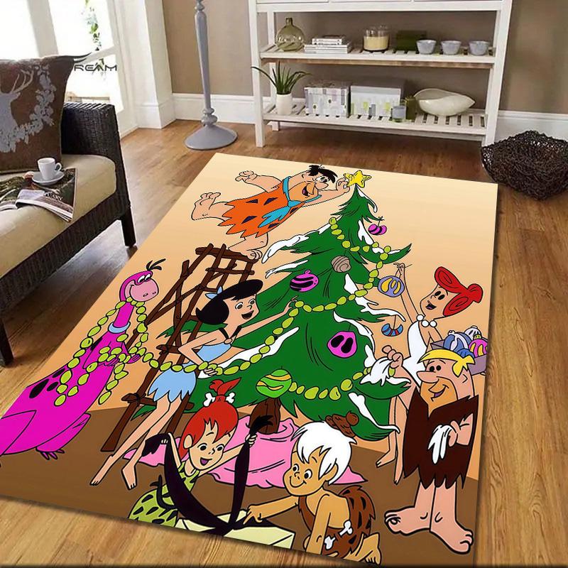 The Flintstones Flannel Pattern Square Carpet,Area Rug,Carpet Rug for Living Room Bedroom Sofa Playroom Decor,Non-slip Floor Mat