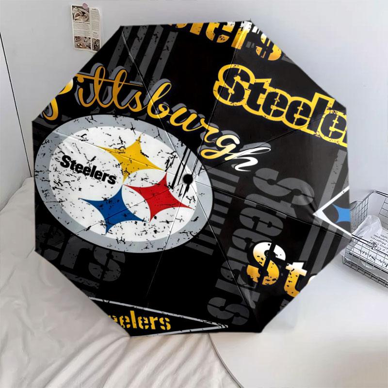 Pittsburgh Steelers pattern, automatic folding umbrella, portable and foldable design, 8 ribs, a Christmas or birthday gift.
