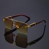 Box Sunglasses, Gu Shuangqiao Frameless Glasses, Wooden Temple Light Polycarbonate Frame, Half Frame Cut Edge Sunscreen Sunglasses