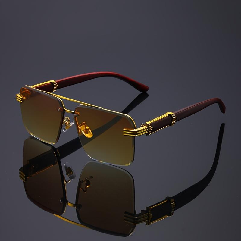 Box Sunglasses, Gu Shuangqiao Frameless Glasses, Wooden Temple Light Polycarbonate Frame, Half Frame Cut Edge Sunscreen Sunglasses