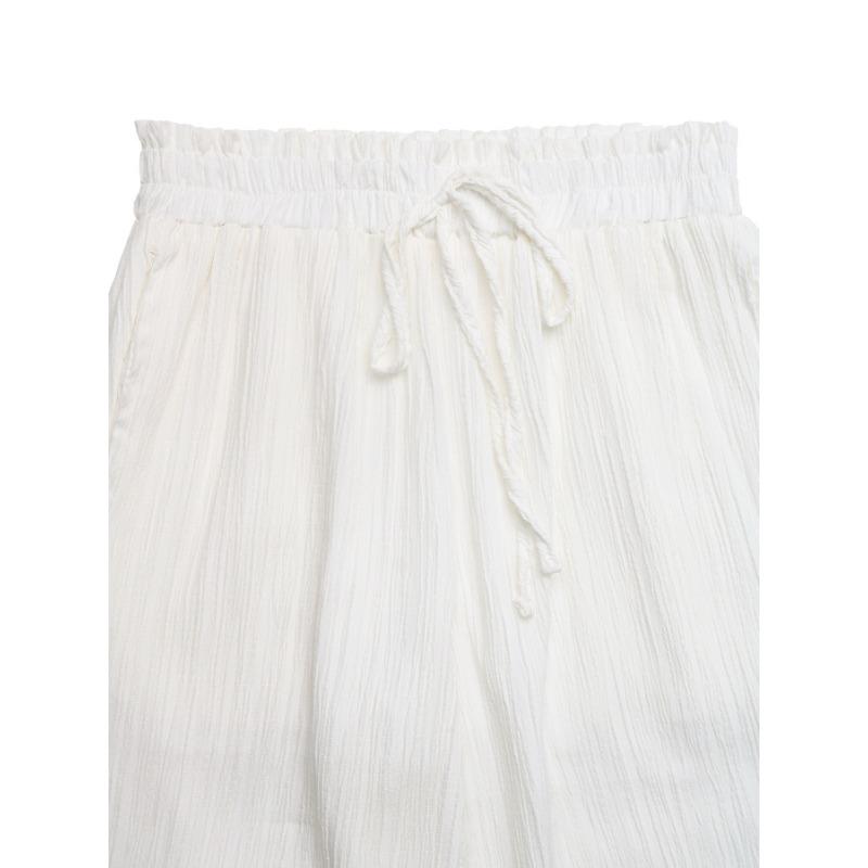 Women High Waist Drawstring Lace Trim Loose Casual Wide Leg Pants