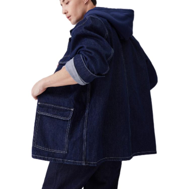 Levis Barevně blokovaná pohodlná volná džínová bunda s dlouhým rukávem Pánské bundy Modrá A0744-0005