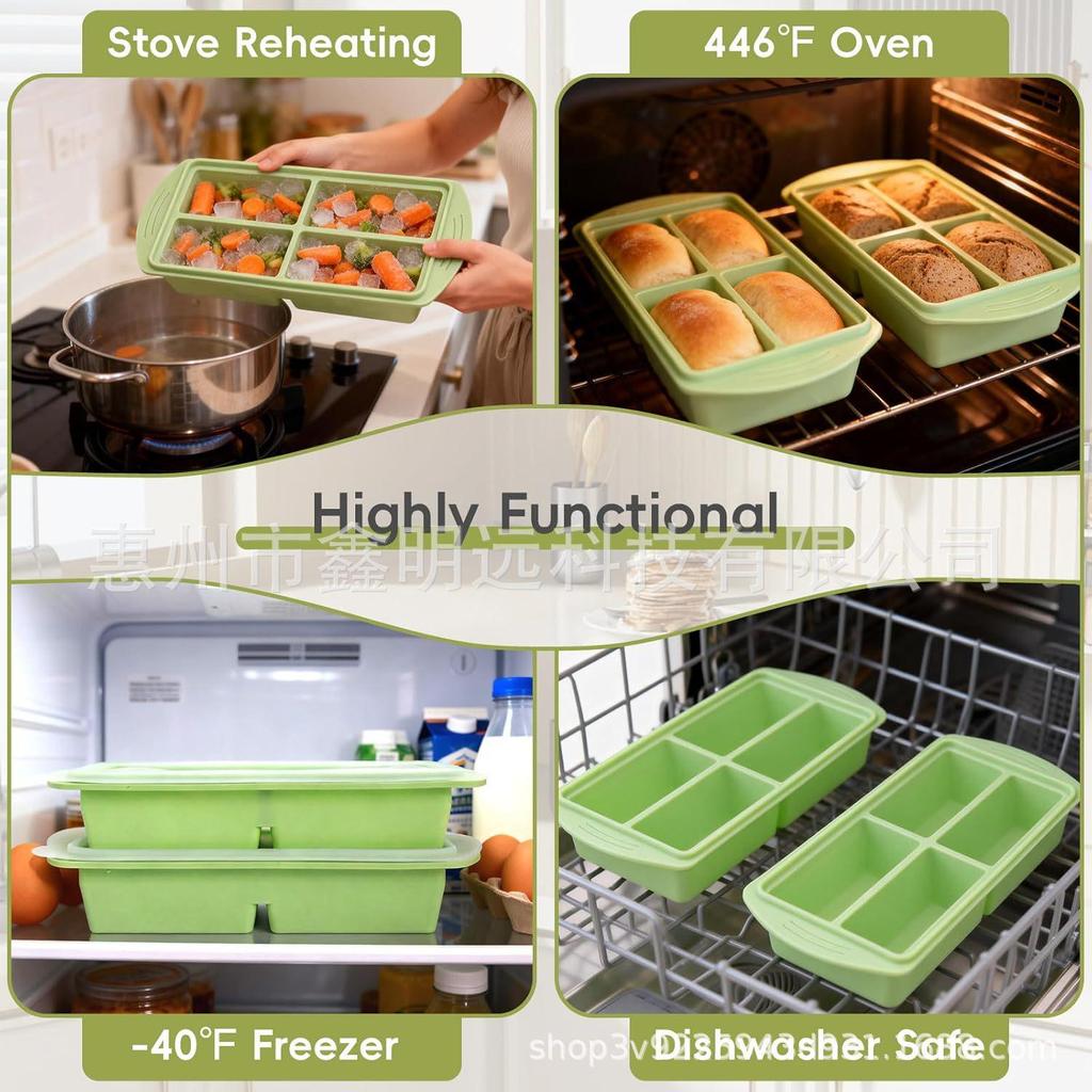 Silicone Ice Cube Tray with Lid - Food Storage & Freshness Preservation Box