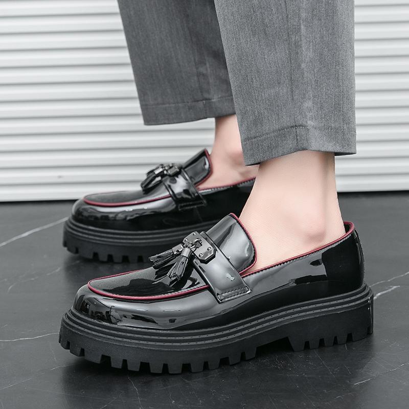 Men Tassel Shoes Round Toe Patent Leather Thick Soled Wear-resistant Leather Shoes Versatile Business Loafers 38-46 Men Shoes
