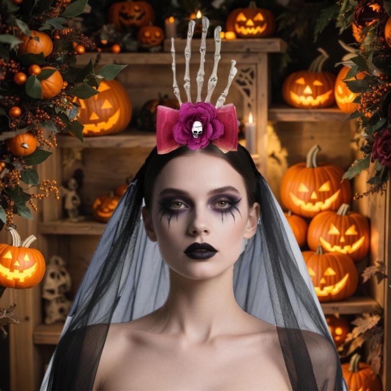 Realistic Skeleton Hand Mesh Hairband Resin Headbands Cosplayer Hair Accessories For Halloween Costume Parties