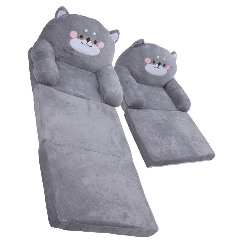 Kids Sofa Cartoon Gray Dog Foldable Wide Handle Soft Breathable Toddler Chair for Reading Rela