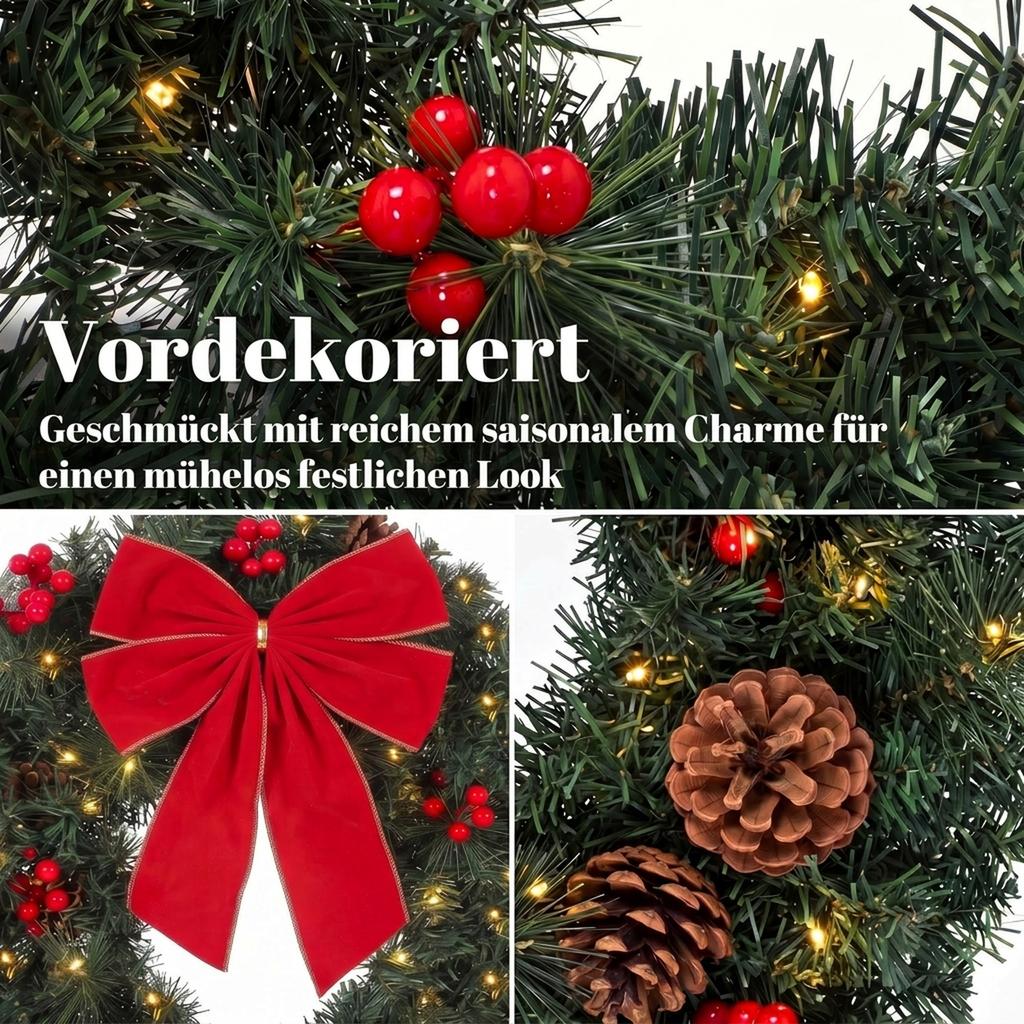Christmas Wreath 61 Cm Door Wreath With Crestwood Fir Design Bow 50 Leds 140 Branch Tips 8 Light Modes