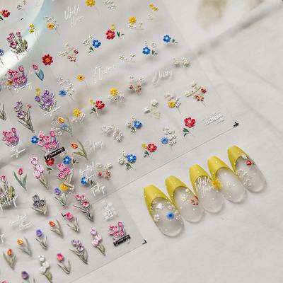 Tulip Relief Nail Sticker Retro Nail Sticker