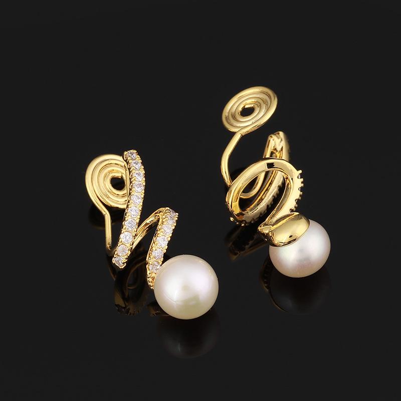 

Elegant Pearl & Zircon Curve Ear Clips for Non-Pierced Ears – High-End Goddess Style Earrings for Women