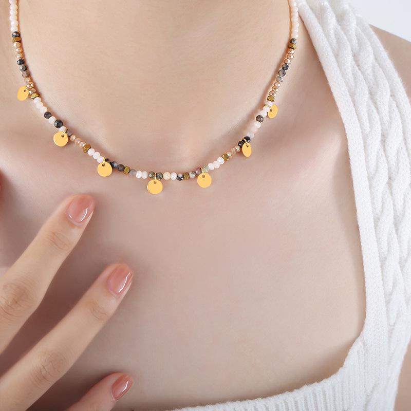 Dopamine Colorful Beaded Natural Stone & Glass Necklace: Versatile Summer Luxury Clavicle Chain for Women
