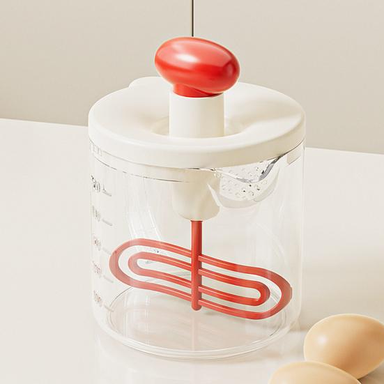 Press Egg Beater, Manual Push Down Mixer for Baking, 500ml Measuring Cup with Whisk, Multifunctional Stirrer for Pancake Milk