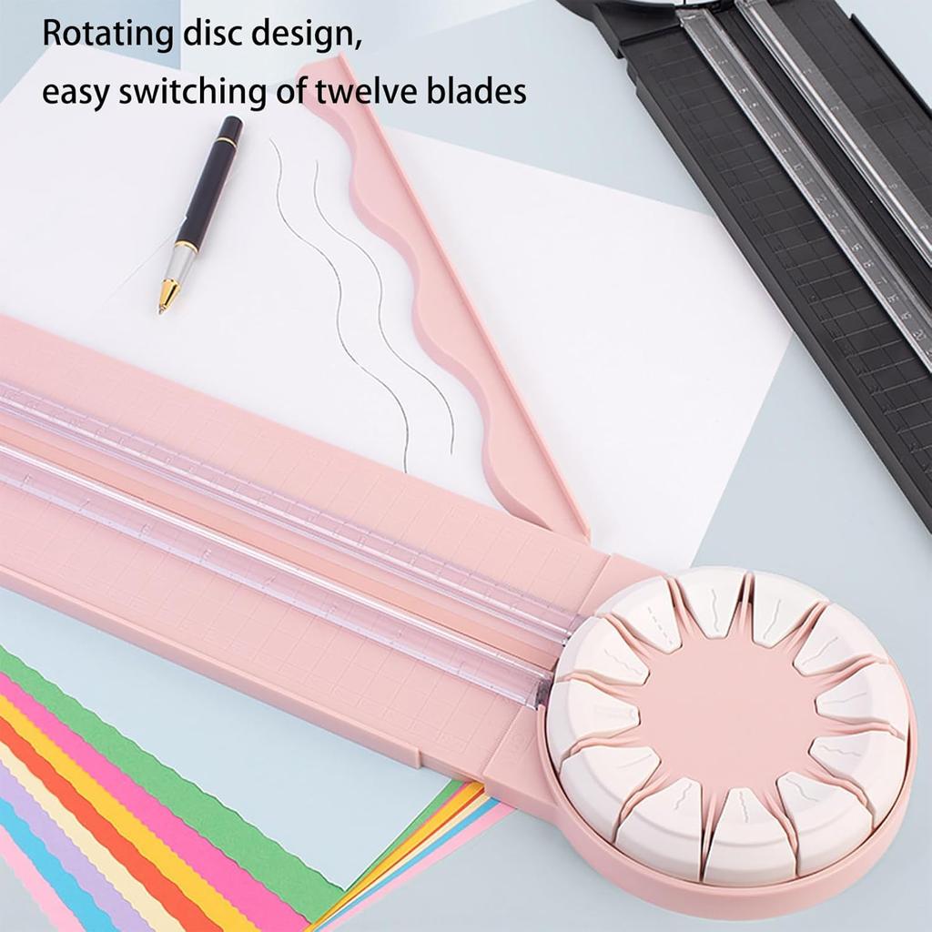 360° Rotary 12-in-1 Paper Cutter,Handheld Multifunction Craft Trimmer with Anti-Slip Pad & Measurement Guide
