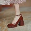 Women's Pumps 2024 Autumn Fashion High Heels Women Korean Style Versatile Mary Jane Chunky Heel Pumps Pearl Buckle Party Shoes