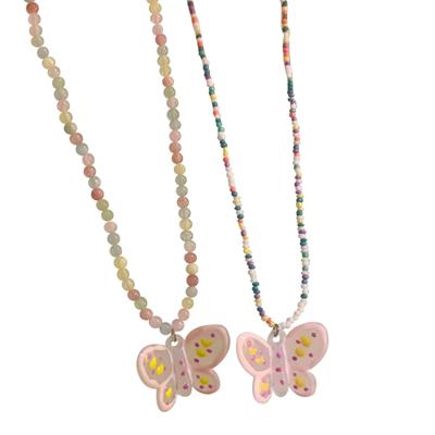Cute Acrylic Butterfly Bead Necklace Adorable Charming Choker Chain Jewelry Girl Teen Eye-catching Butterfly Clavicle