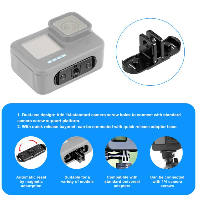 Adapter PULUZ z magnetyczną składaną podstawą szybkiego zwalniania dla GoPro HERO12 Black /11 Black /11 Black mini /10 Black /9 Black /8 Black / Max (czarny)