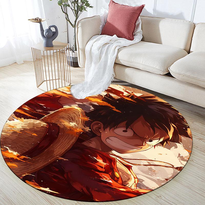 One Piece Anime Epic Illustration,Round Area Rug,Carpet Rug for Living Room Bedroom Sofa Playroom Decor,Non-slip Floor Mat