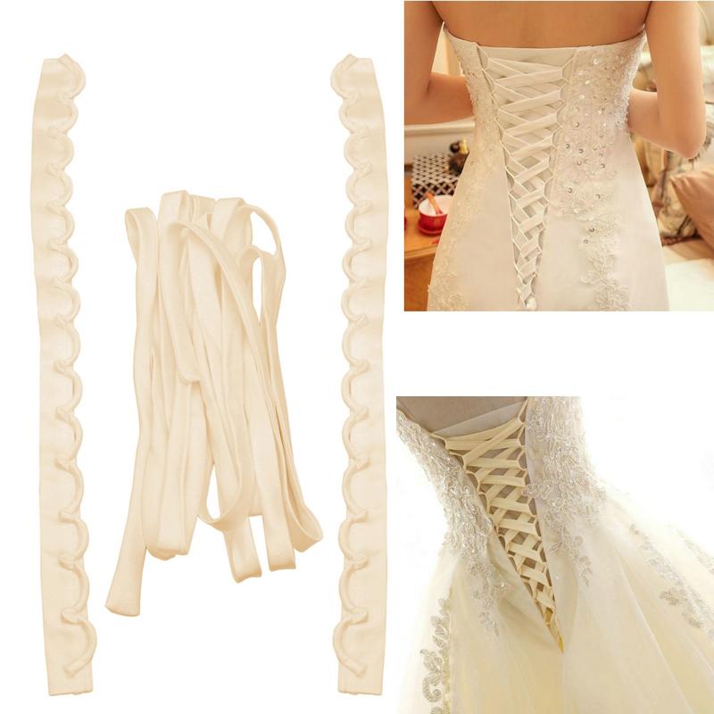 3PCS/Set Satin Wedding Dress Zipper Replacement Adjustable Corset Back Kit Lace-Up Ribbon Ties DIY Craft Wedding Dress