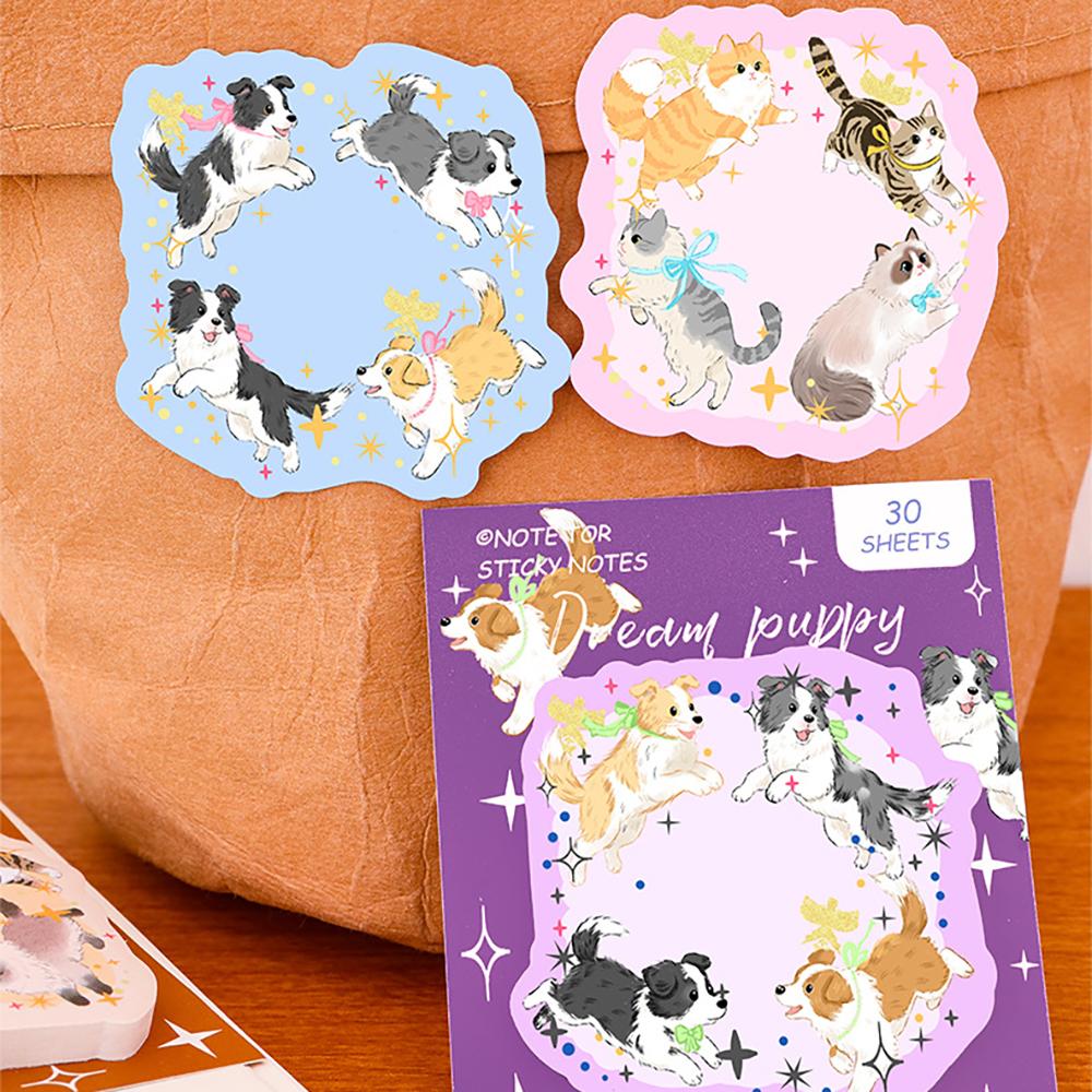 Cat and Dog Diary Post it, Cute Cartoon Cat and Dog Memo, Creative High Beauty Student Memo