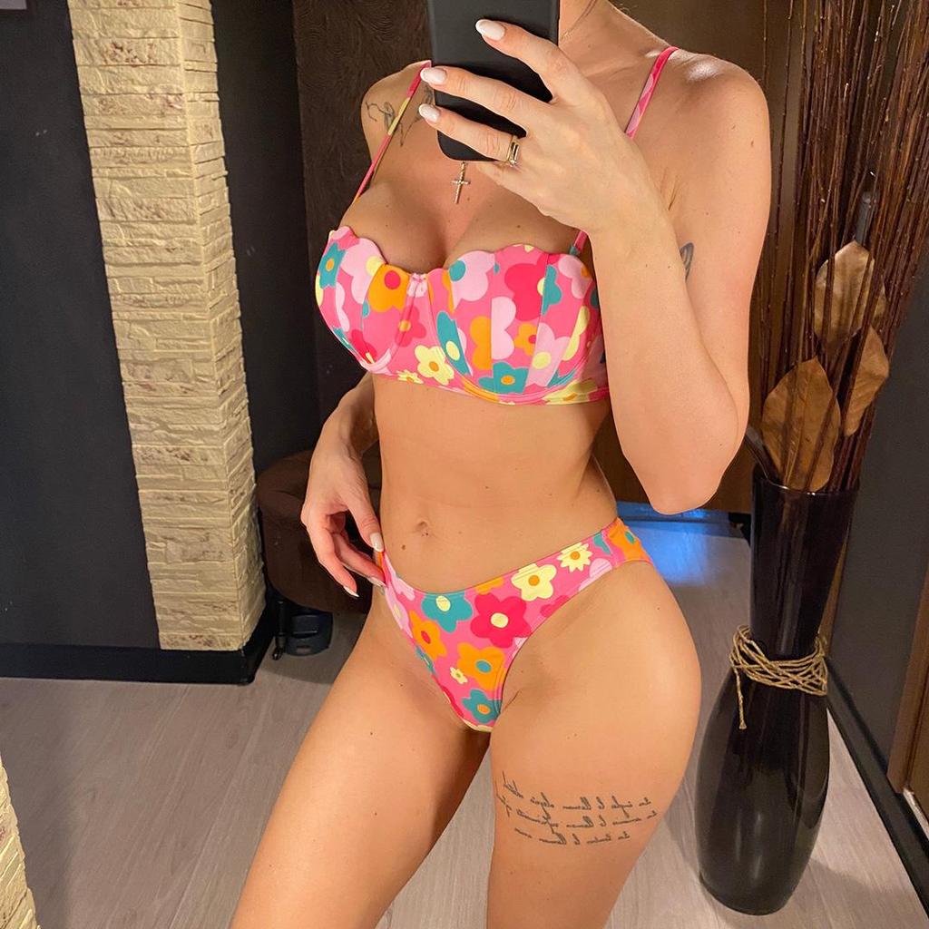 Květiny Bikiny Push Up Plavky Dámské Plavky Dámské Třídílné bikiny Souprava Podprsenka Košíčky Plavky Plavky