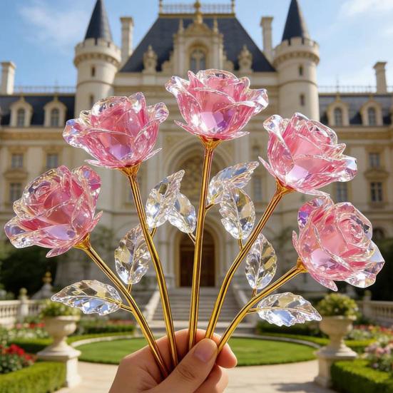 Colorful Rainbow Artificial Rose Flower, Faux Crystal Forever Preserved Flower, Eternal Rose Gifts for Grandma Daughter Wife Girlfriend