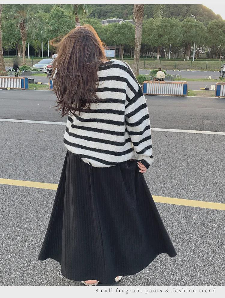 Women's Large Pleated High-Waist Korean Style Long Skirt - Autumn/Winter Slim & Loose Fit