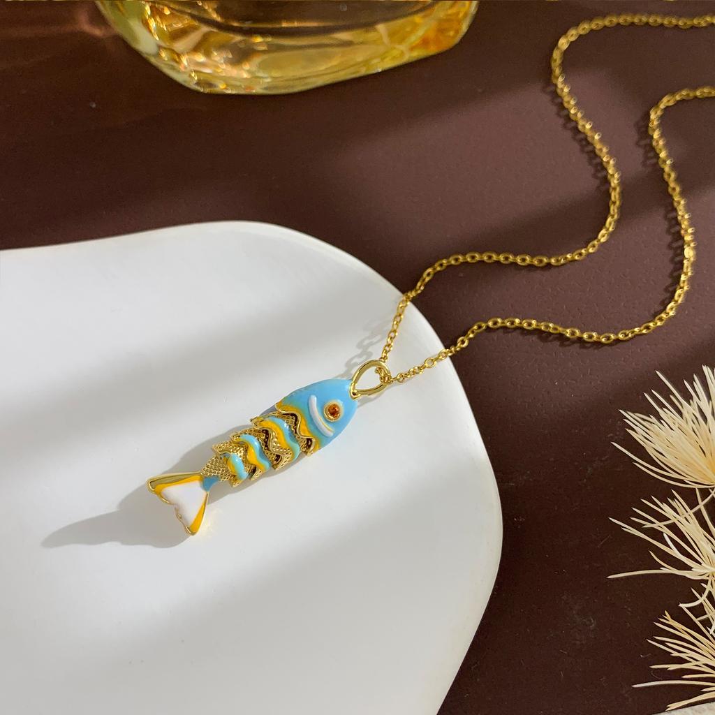 Necklace Movable Fish Necklace Enamel National Style Advanced Sense Does Not Fade Collarbone Chain