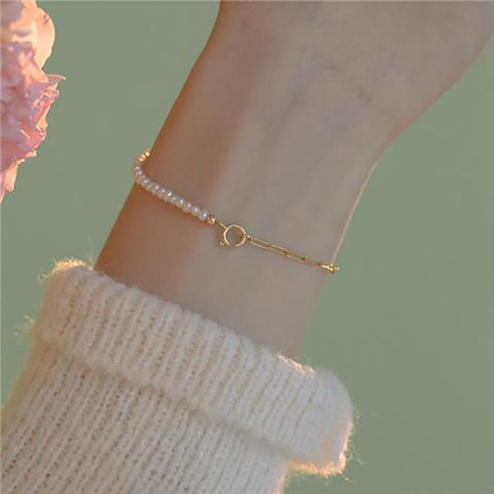 Baroque Natural Freshwater Pearl Beaded Bracelet Women's High-end Sense Light Luxury Niche Design Sense Versatile Jewelry