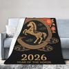 Chinese New Year Year of The Horse Blankets Flannel Throw Blankets Summer Air Conditioning Portable Ultra-Soft Bedsprea,