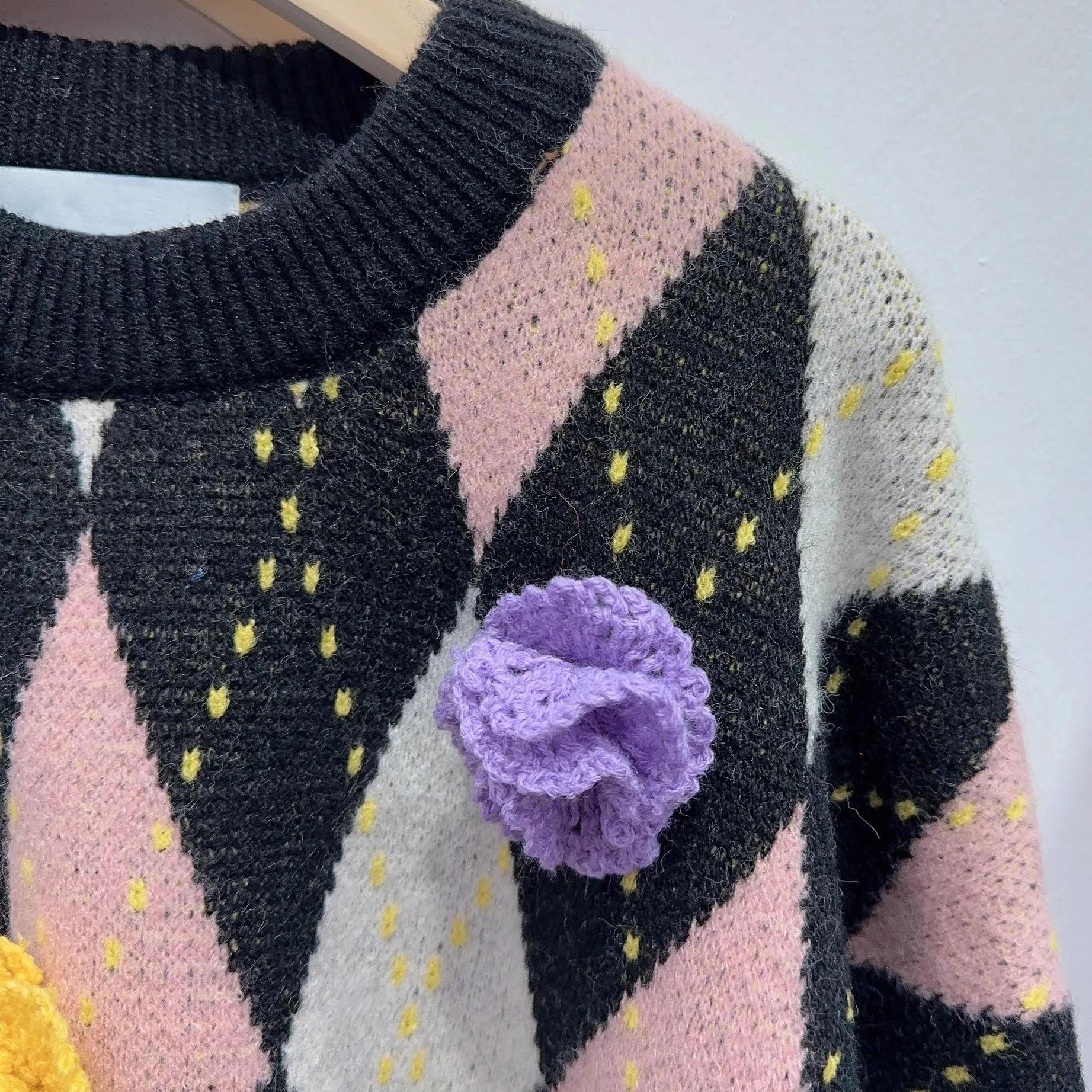 Роскошный брендовый дизайнерский жаккардовый пуловер с круглым вырезом — фото 7