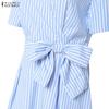 ZANZEA Women Casual V-Neck Short Sleeve Bows Splice Stripe Print A-line Dress