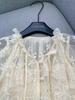 Off-White Romantic Retro Lace Flower Embroidered Mesh Shawl Top