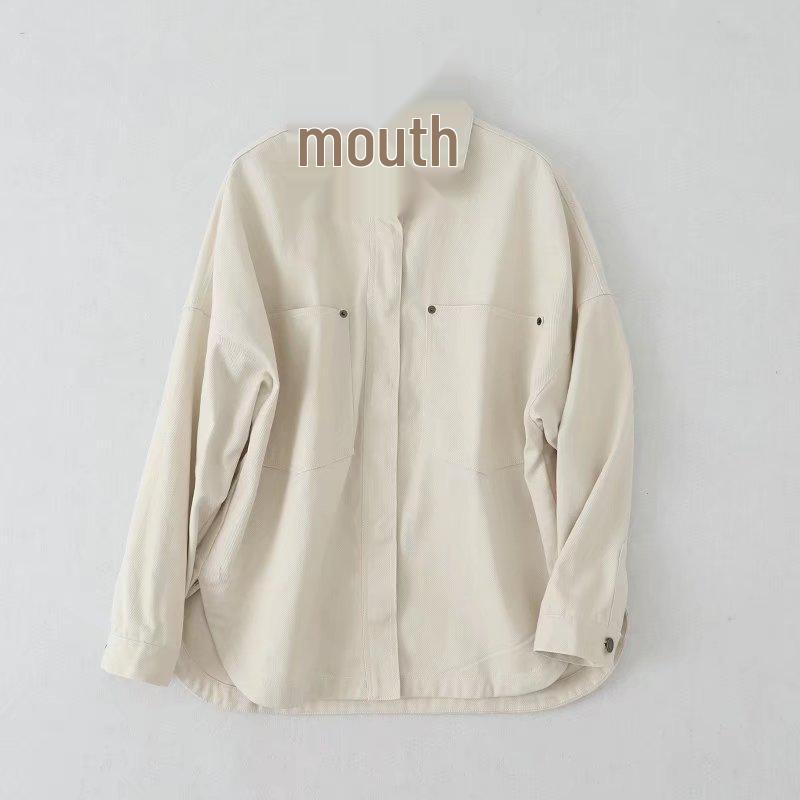 Women's Washed Blue Denim Shirt Jacket with Pocket Embellishments - European & American Style, Autumn Collection