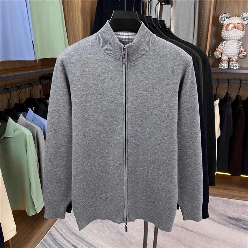 

Men s 48 Count Double-Strand Wool Silk Knit Cardigan, 16 Gauge, Thick Stand Collar Zipper Jacket for Autumn/Winter. 2XL (XXL-54)