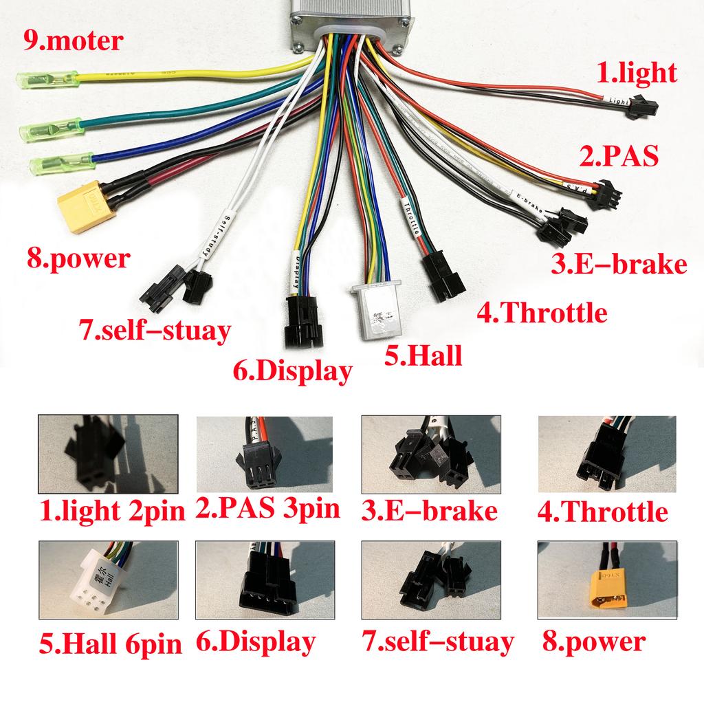 E-bike 25A/30A Brushless Motor Controller 24V 36V 48V 350W-1000W and S966/ SW900 LCD With PAS Throttle Kit for E-Scooter Rapir