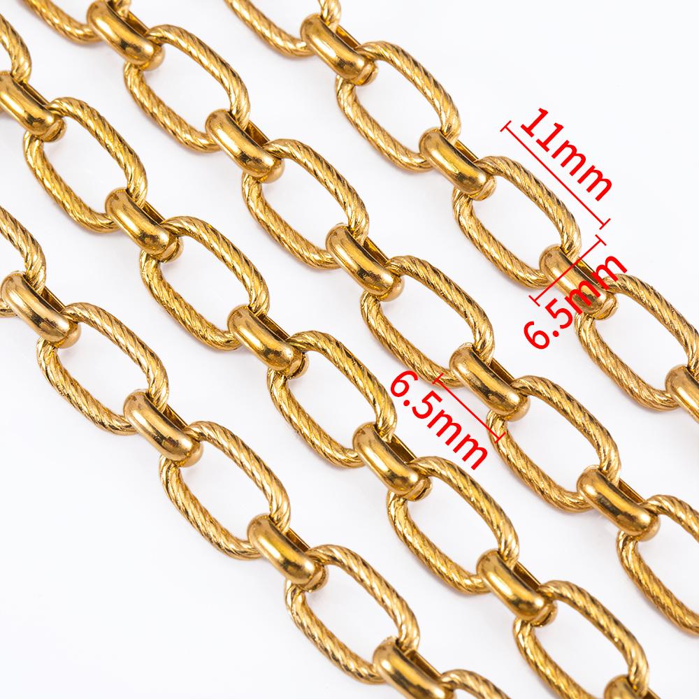 1M Gold Plated Frosted Square Punk Chains Stainless Steels Necklaces Oval Cross Chains Accessory DIY Men Bracelet Jewelry Making