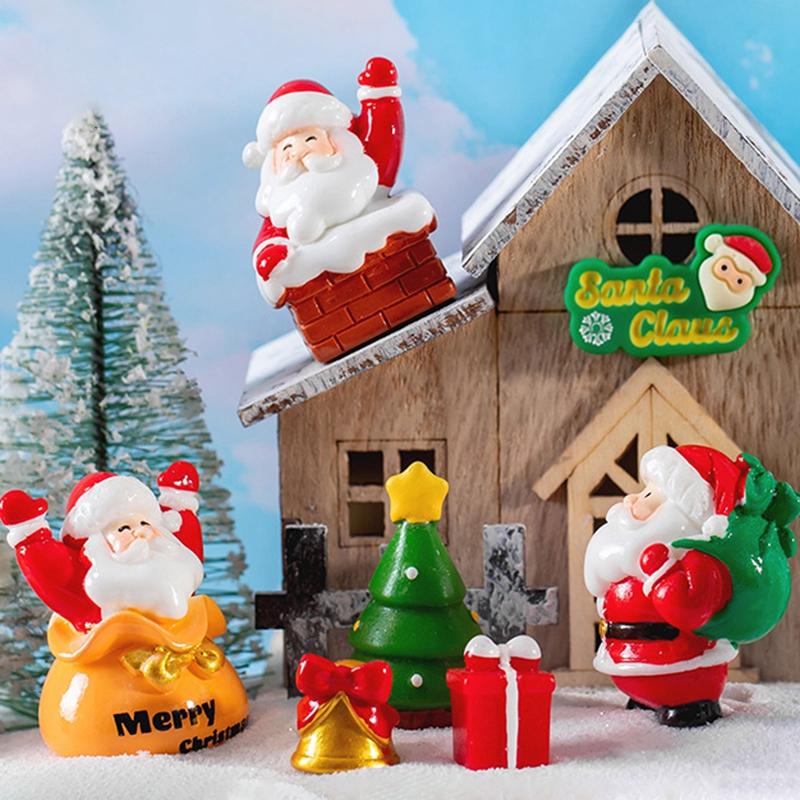 Christmas Decorations Resin Miniature Figurines Mini Santa Claus Snowman Xmas Tree for Xmas Goodie Bag Fillers Party Favors