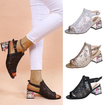 Örgü Çizmeler Içi Boş Yaz Örgü Kısa Çizmeler Bayanlar Yüksek Topuklu Sandalet Kalın Topuk Sandalet Peep Toe Ayakkabı