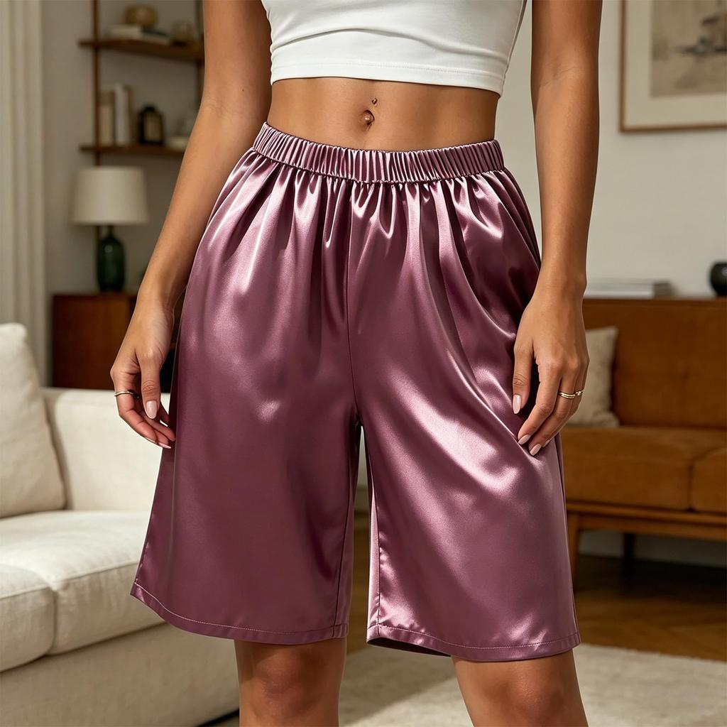 Damen Farbe Lässige Sommer Strandshorts mit Taschen Lockerer Schnitt
