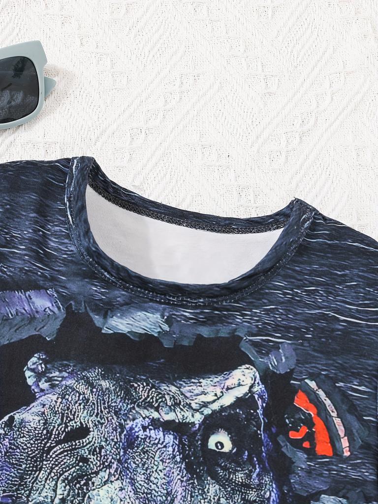 2-teiliges Cooles Dino Roar T-Shirt- und Shorts-Set für Jungen – Weiches, atmungsaktives Sommeroutfit mit lebendigen Grafikdrucken