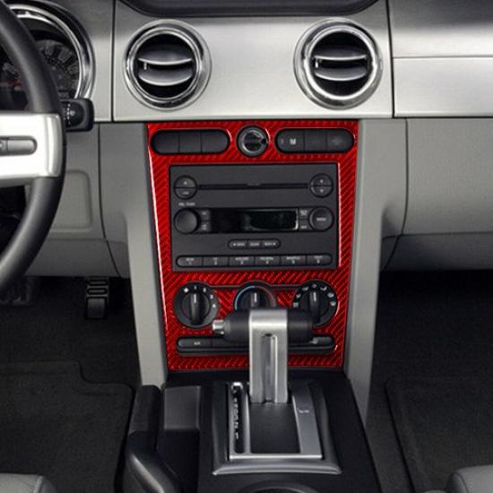 Red Carbon Fiber Central Console Frame Cover Trim For Ford Mustang 2005-09