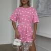 2024 Summer Women's Sexy Mesh Color-Block Loose Two-Piece T-Shirt Dress