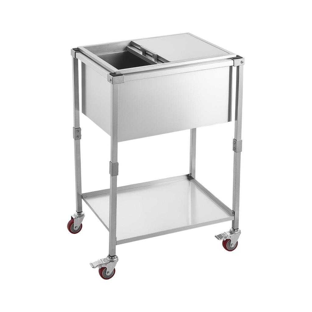 Chariot Glacière à Roulettes en Acier Inoxydable 42,4 L, Glacière Verticale d'Extérieur sur Roues, Couvercle Coulissant, Étagère, pour Terrasse Jardin