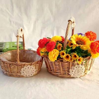 Willow Rattan Bride Flower Basket Picnic Container Hand-Woven Picnic Weaving Basket with Handle Sundries Organizer