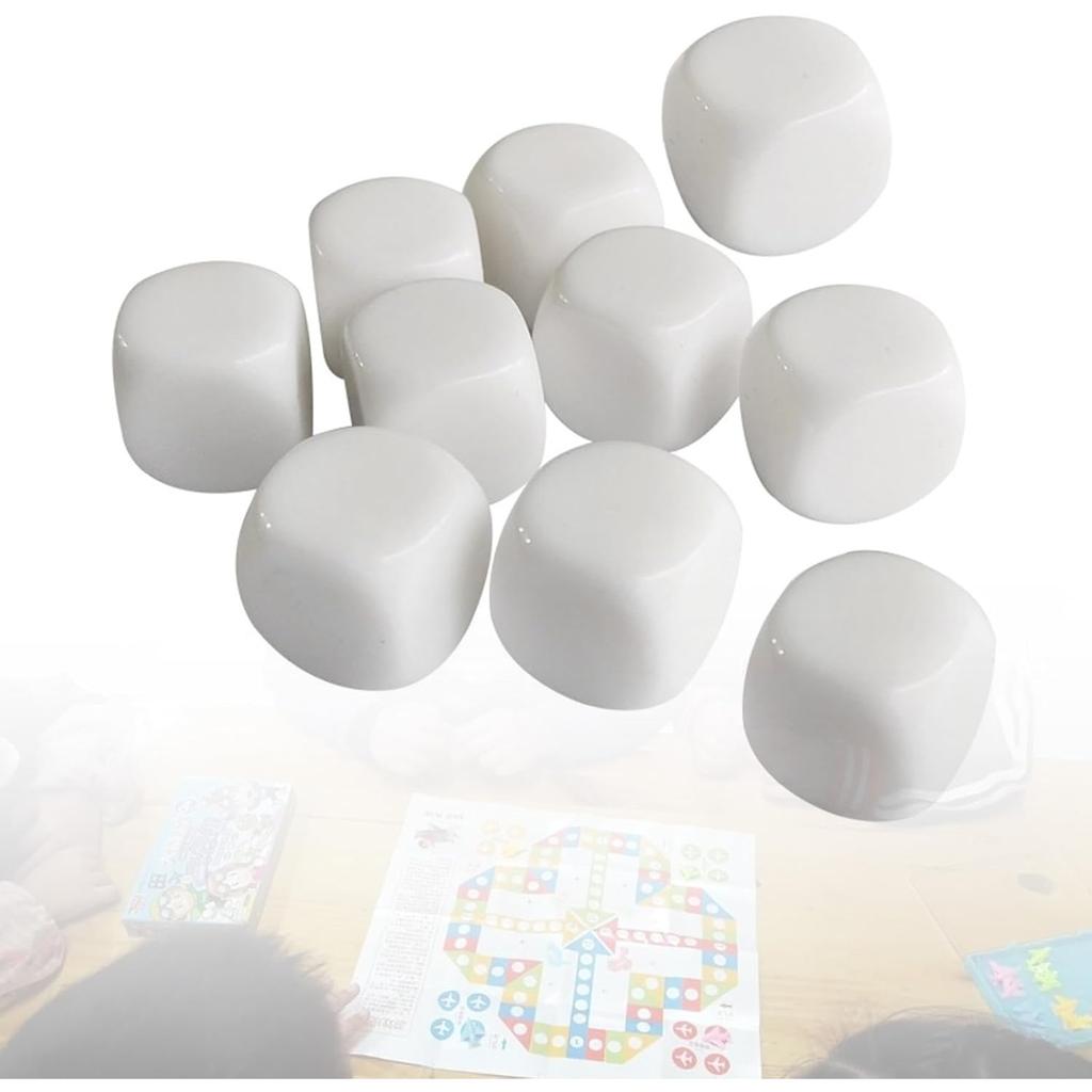 10Pcs White Dices Cube Six Sided Dices with Round Corners 16MM Acrylic Dices for Classroom Board Game Sticker