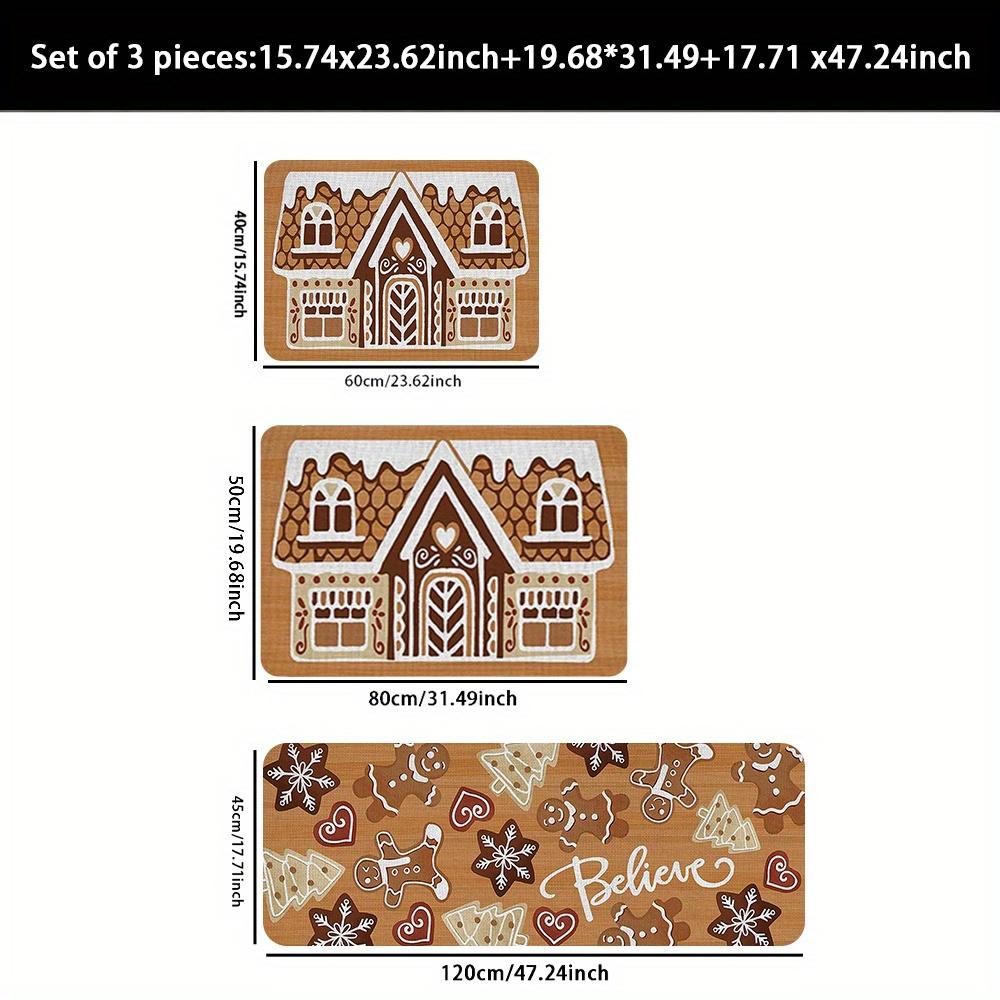VIKAMA Christmas Gingerbread Man Floor Mat Kitchen Rug Non-Slip Door Mat Rug For Bedroom Carpet For Live Room Bathroom Mat Home