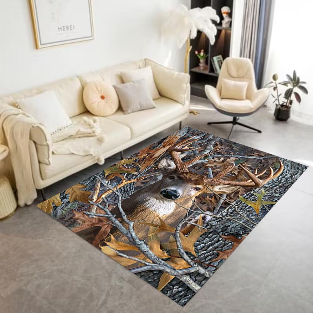 Floral Deer Rug Home Carpet Non Slip Office Decor Gift Living Room Bedroom