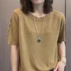 Summer New Middle Aged Women's Ice Silk Knitted Shirt Short Sleeve T-shirt Plus Size Top