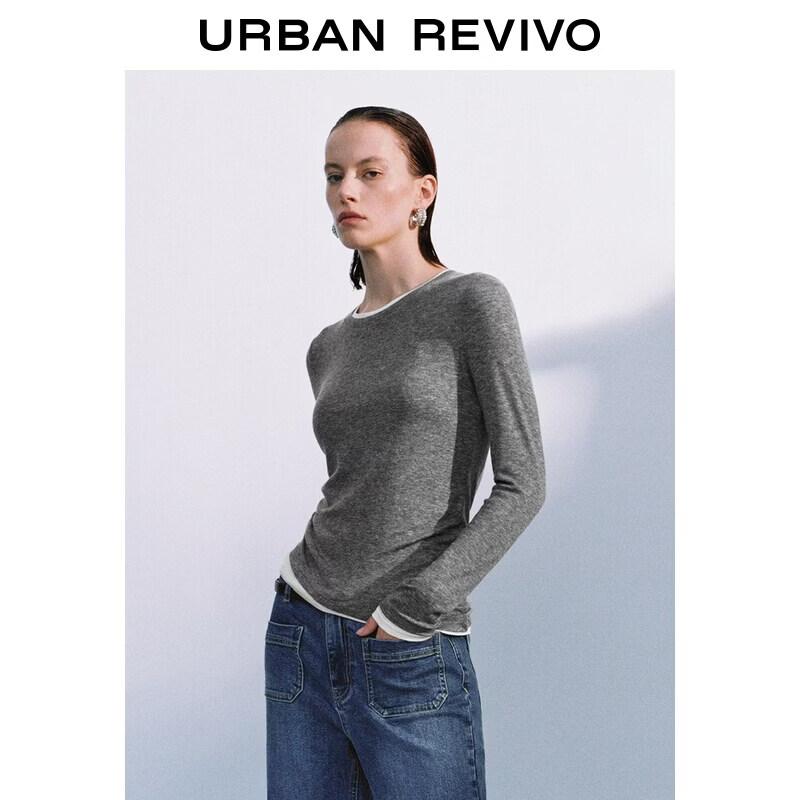 UR2026 Women's Faux Two-Piece Lyocell Shirred Slim Fit T-shirt